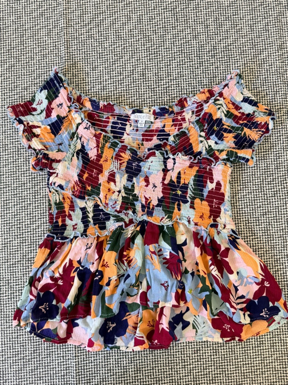 Patrons of Peace Multicolor Floral Smocked Off-Shoulder Peplum Top